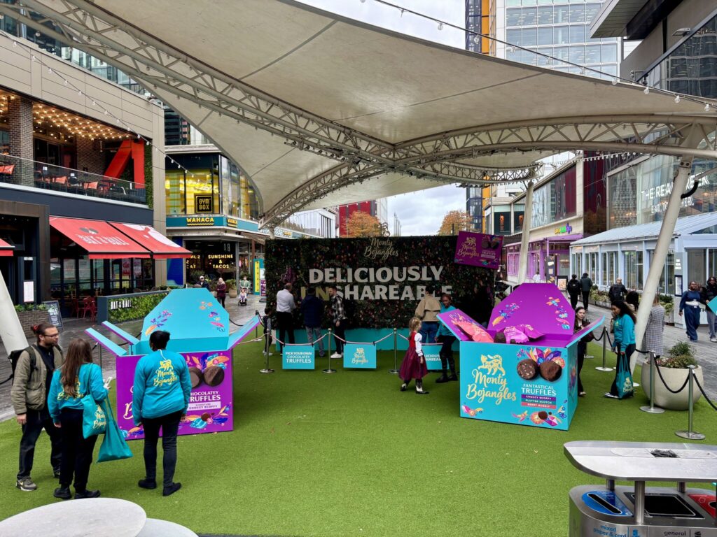 Monty Bojangles pop-up stand at Westfield Stratford with truffle sampling display.